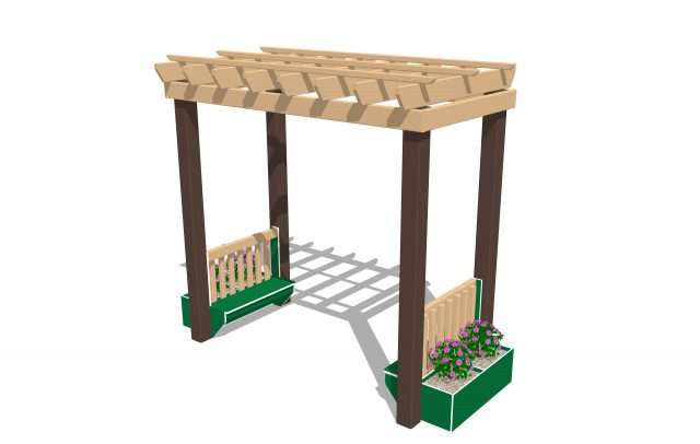 Garden Arbor with Benches and Planters