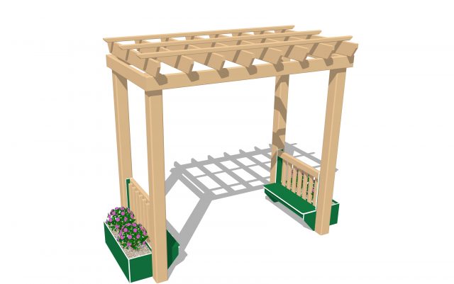 Garden Arbor with Benches and Planters