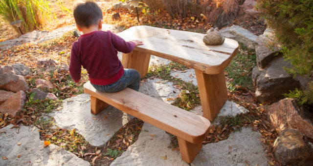 Child Size Wood Bench with Table
